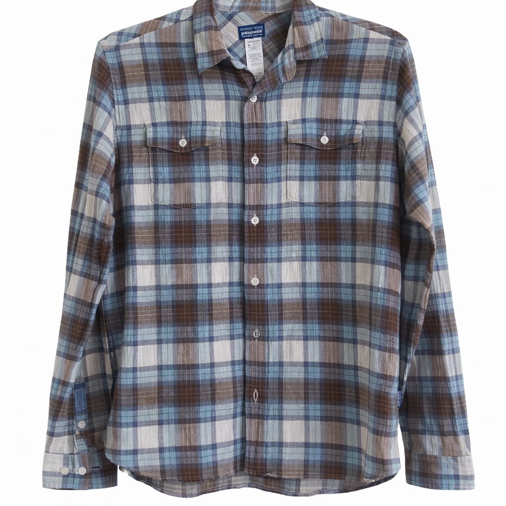 Patagonia AC Steersman Plaid Button-Down Shirt in Blue and Brown Size M